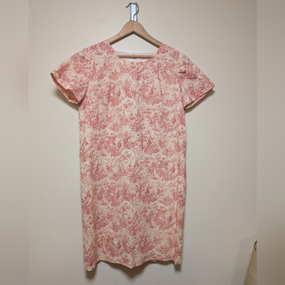 Vintage Handmade Toile Print Dress – Size 10 – Talon Zipper